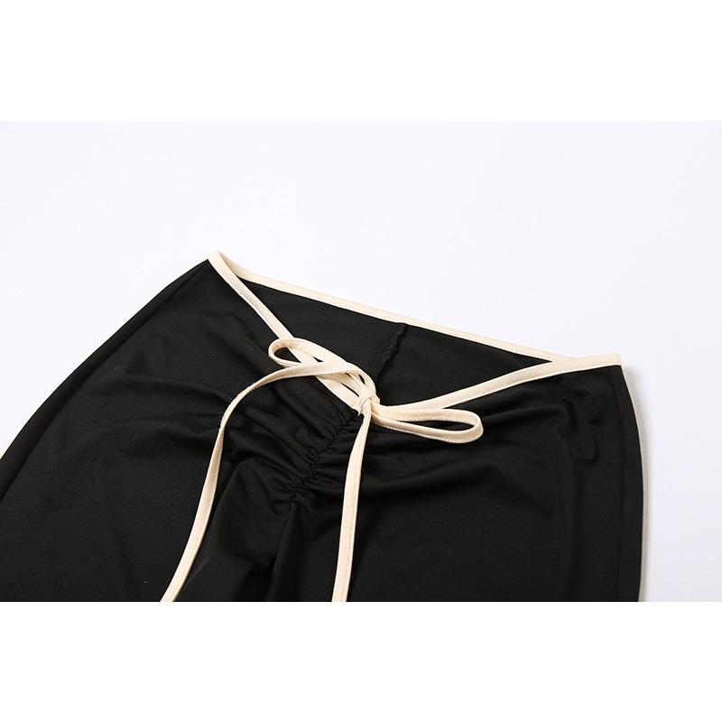 Women's Summer Short Sleeve Square Neck T-Shirt Slim Low Waist Micro Pants Set