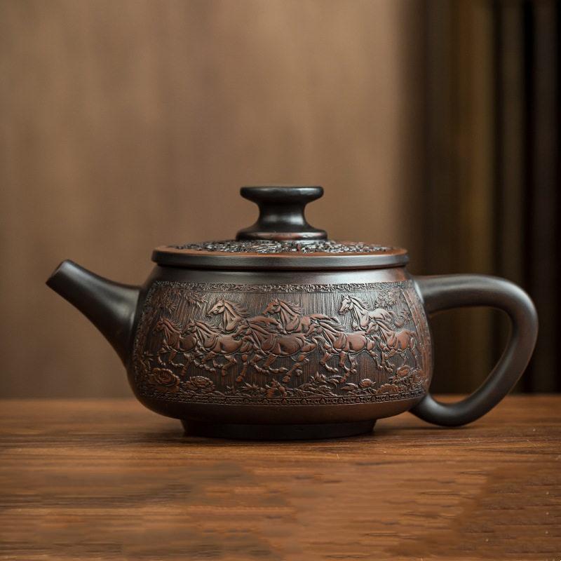 Jianshui Clay Purple Pottery Teapot Hand Painted Antique Relief Teapot Household Teapot Kungfu Tea Set Kettle