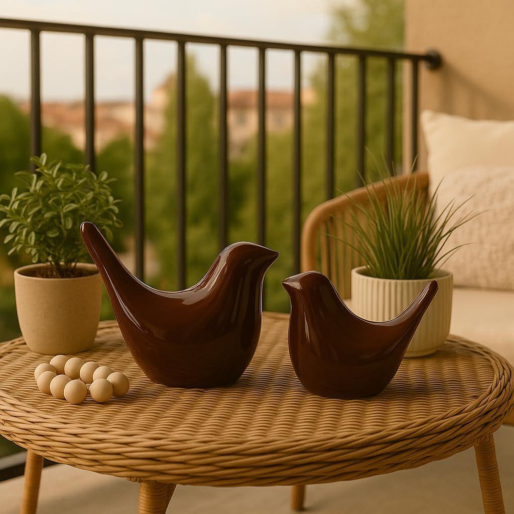 Creative Brown Glossy Ceramic Birds Figurines Home Decorations Accessories Party (Pack of 2, Brown)