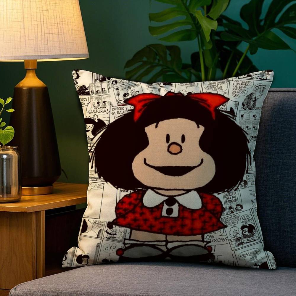 Cartoon M-Mafalda Cute Pillow Case Home Double-Sided Printing Short Plush Colorfast Microfiber Cushion Cover