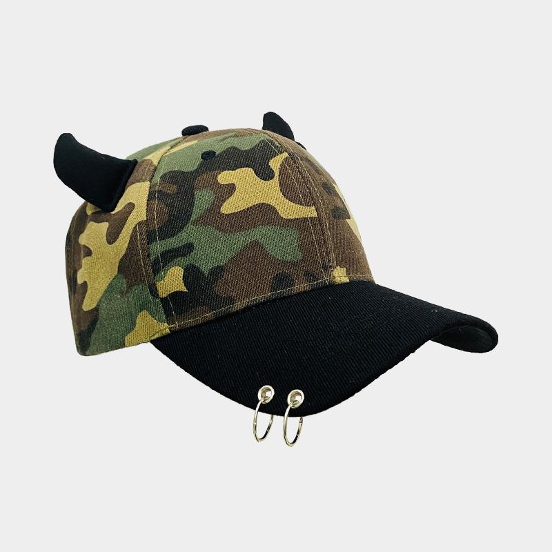 Sommer Teufelshorn Camouflage Baseballkappe Damen Niedlich Vielseitige Mode Dekoration Herren Persönlichkeit Straße Hip-Hop Eisenhut 55-59cm black