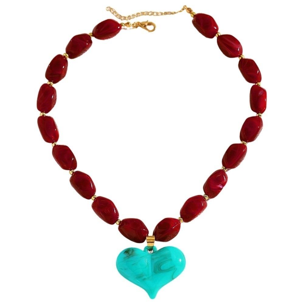 Resin Bead Choker Multi-Color Statement Jewelry Fashionable Heart Pendant Necklace Casual Wear красный