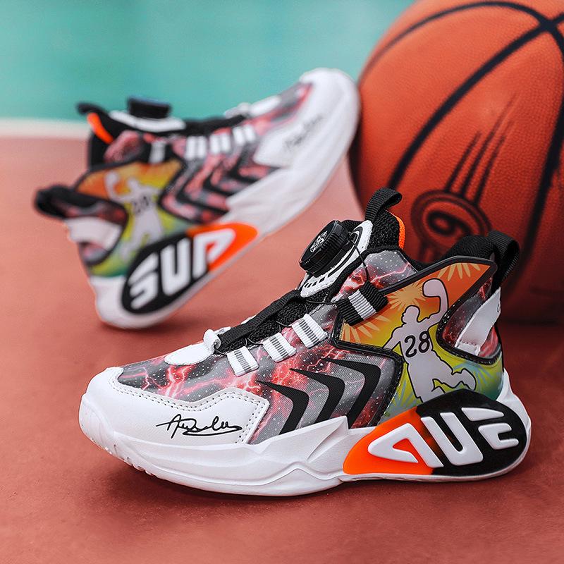Boys' Waterproof Leather Basketball Shoes – Non-Slip, Wear-Resistant with Rotary Buckle for Students