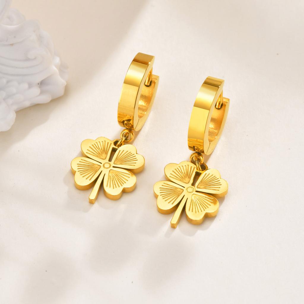 Fashion Four-leaf Clover Earrings for Women,Gold Color Stainless Steel Earring,Waterproof Jewelry Mother's Day Gift