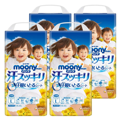 

[Pants L size] Moonyman sweat refreshing unisex diapers (9~14kg) 168 pieces (42 pieces x 4) [2022 release product] [Case product]