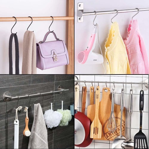 20 S-shaped Hooks, Wall Mount, Bathroom Storage, Holds Small Items, 15kg (Black, 12cm X 20 Pieces)