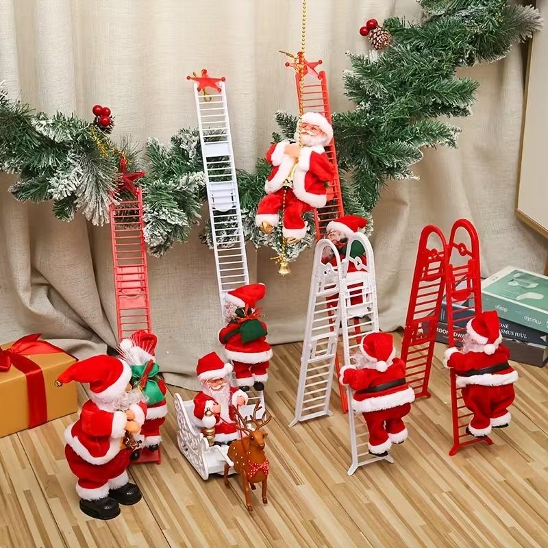 Electric Climbing Santa with Music for Holiday Party Decoration Kids Gift Santa Ladder Rope Climbing Ornament Christmas Decor