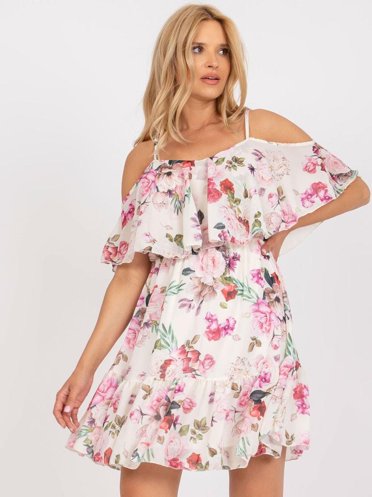 European and American floral A-shaped dress, off-the-shoulder suspender ruffle edge short waist romantic beach dress