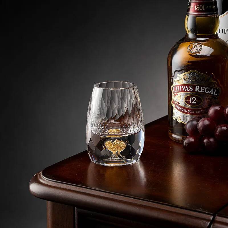 Luxury Crystal Vodka Sake Shochu Bar Liqueur Gold Foil Shot Glass Tea Cup Gift Hard Liquor Wine Glasses 1/2/4/6pcs 15ml