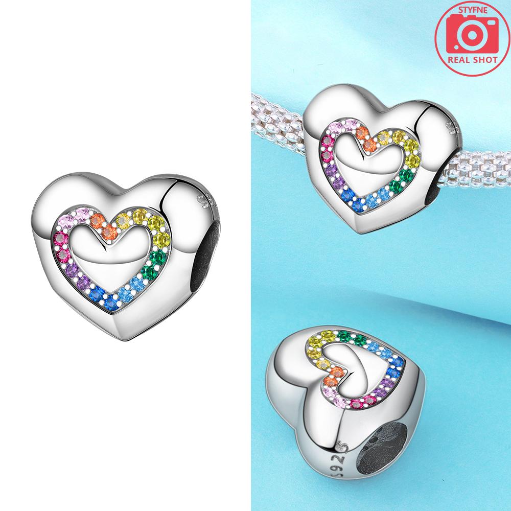 Original Charms Copper Pink Love Heart Zircon Cherry Love Rose Flower Beads Fit Bracelet Women Jewelry Diy Accessory Gift