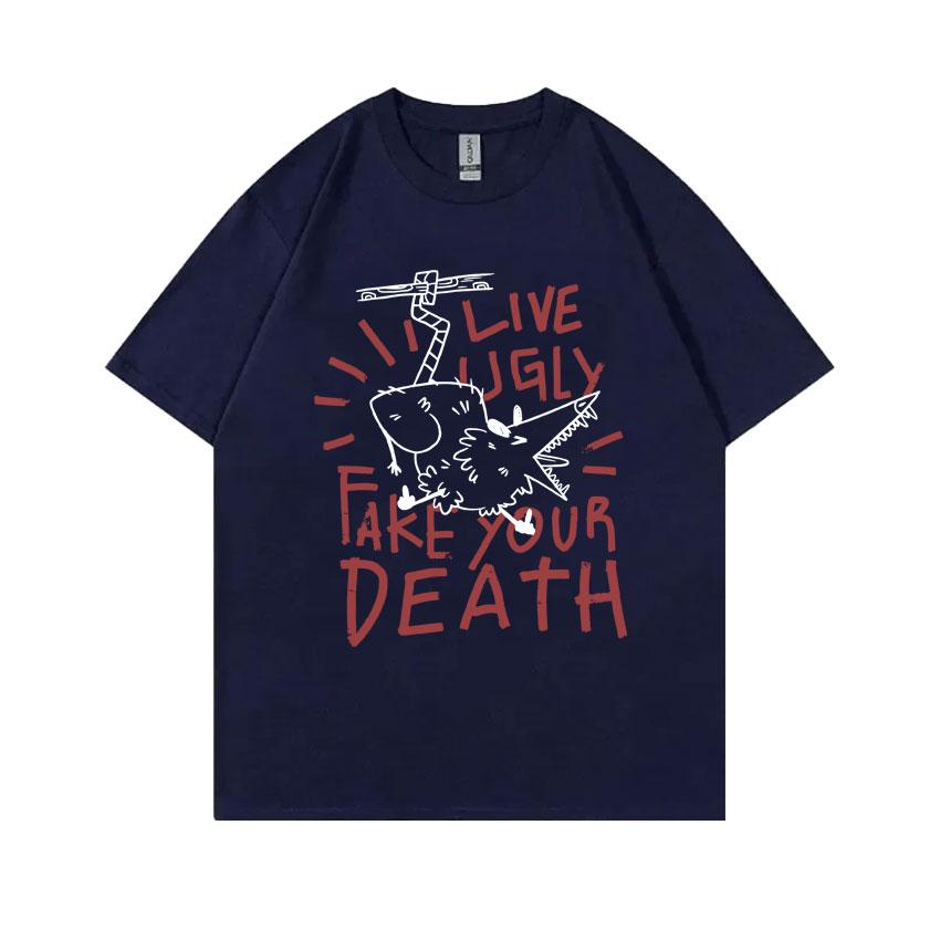 Live Ugly Fake Your Death Tshirt Funny Rat Meme Tshirt Unisex Women Casual Oversized Tops Short Sleeve Unisexs Pure Cotton T Shirts