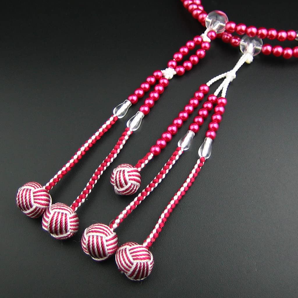 Myorenka Soka Gakkai Prayer Beads, SGI Prayer Beads for Women, Medium, PC Pearl, Wine Red, Acrylic Crystal Finish (Two-Color Temari Tassel)