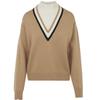 LANCY Women's Faux Two-Piece Wool Blend Stand-Collar Pullover Sweater