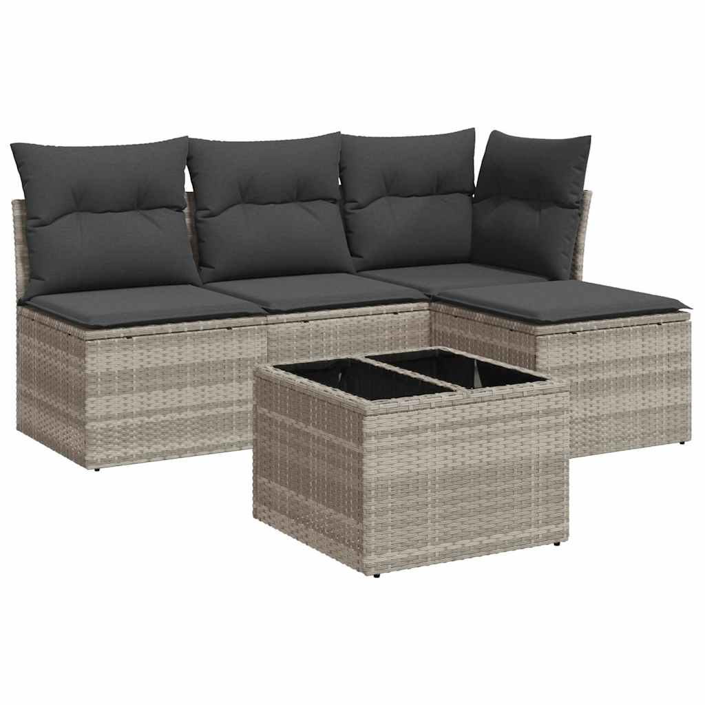 Vidaxl 5-Cz. Conjunto de Muebles de Jardín, Cojines, Ratán Pe Gris Claro