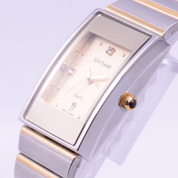 J-AXIS Men's MJG-Y75-T (Made in Japan Sun Flame) Rectangular Watch Gold Analog