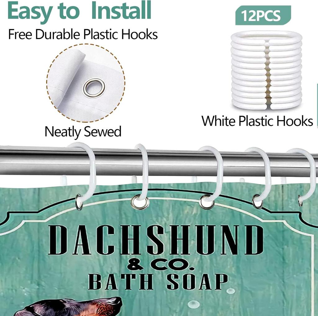 Dog Shower Curtain Funny Shower Curtains 60Wx72L Inch Dachshund Bath Soap Shower Curtain Fun Ocean Teal Green Bathtub Vintage Wo