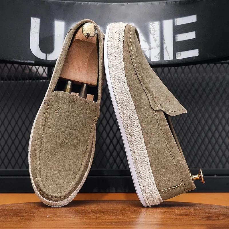 Men Loafers Shoes Summer Shoes Man New Fashion Canvas Footwear Soft Flat Comfy Flock Suede Leather Men Casual Vulcanized Shoes