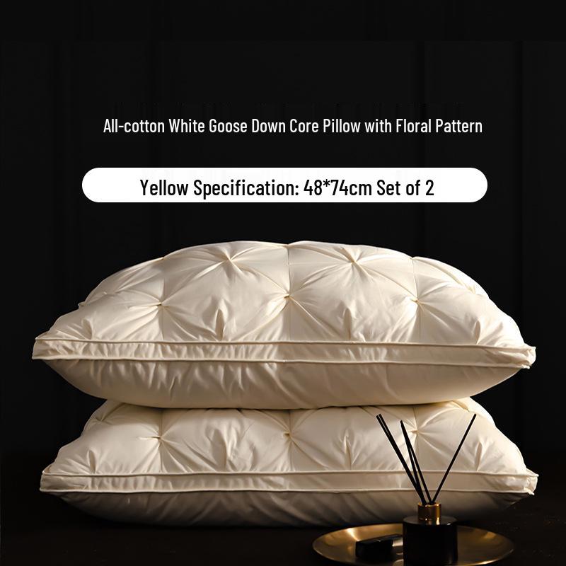 Luxury Goose Down Pillow with Cotton Cover for Neck Support
