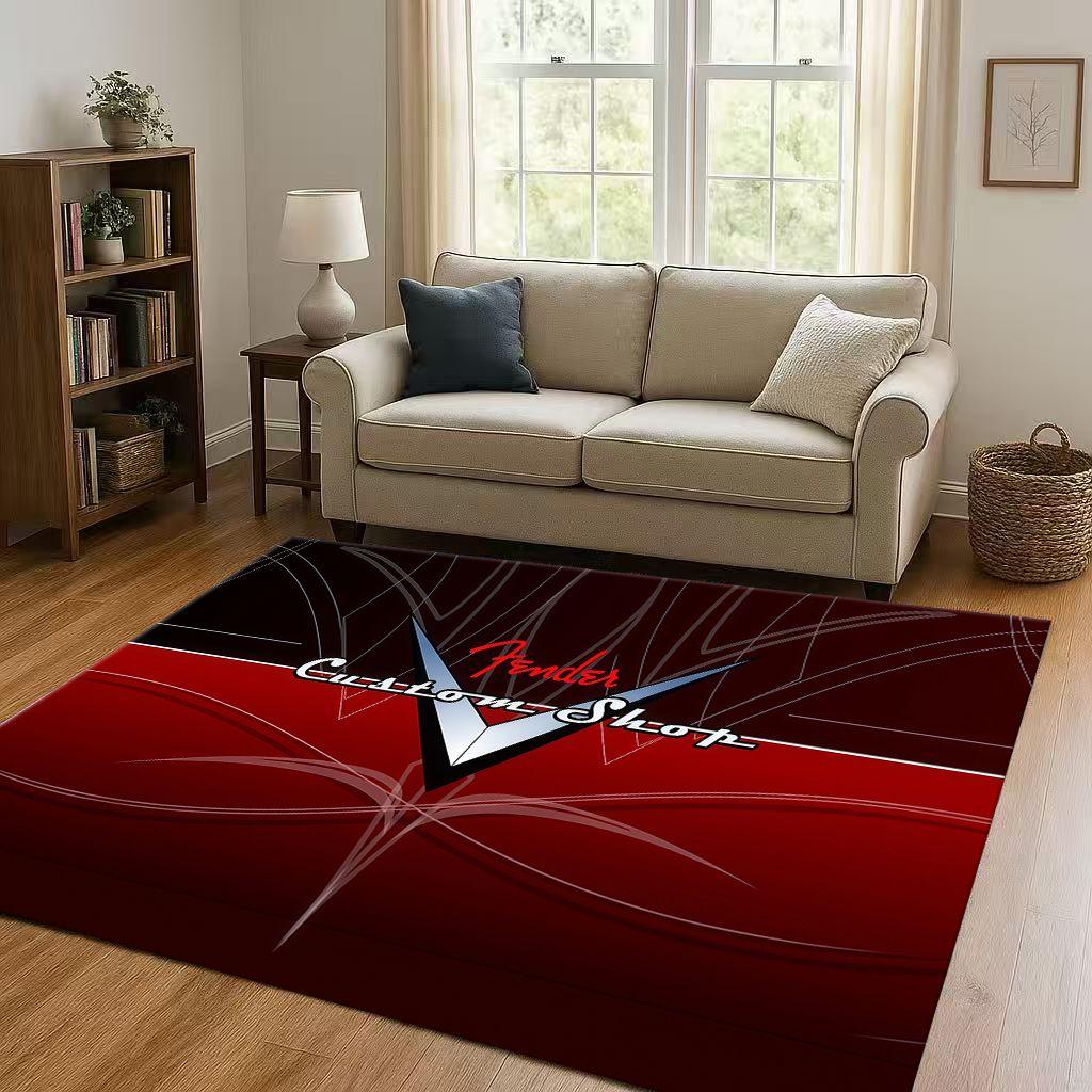 3D F Fender Guitar Musical Instrument Sign Living Room Non Slip Area Rug Carpet for Bedroom Sofa,Easy Clean Home Decor Doormat