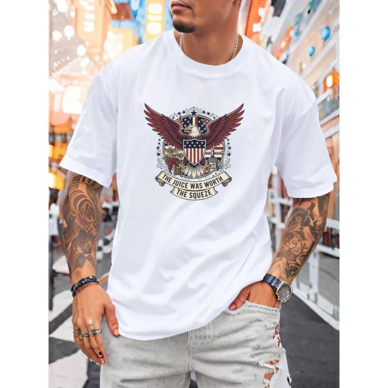 Evropské velikosti Pánské tričko - Potisk retro emblému, Prodyšné tričko s textem, Lze prát v pračce, Ležérní, Kulatý výstřih, Krátký rukáv