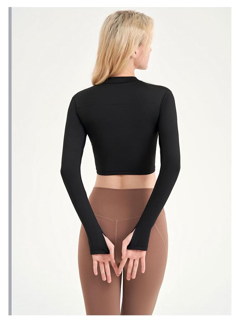U-Back Long Sleeve Yoga Top with Semi-Fixed Teardrop Cups - Breathable, Quick-Drying Fitness Wear for Autumn & Winter
