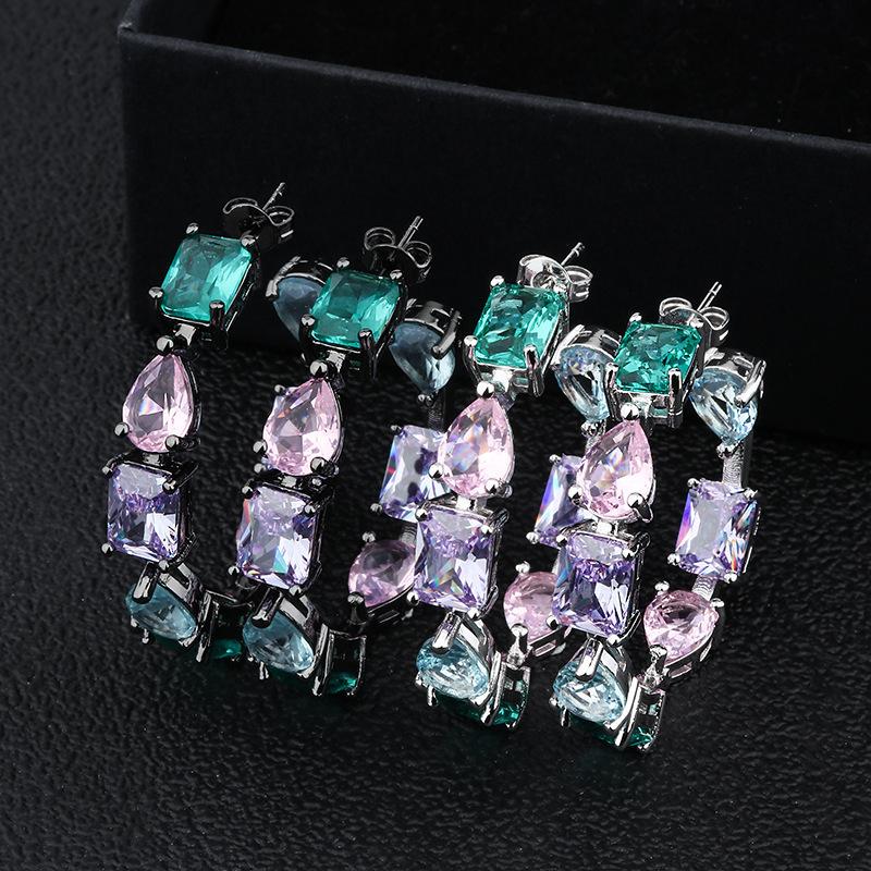 Temperament Glass Stone Color Matching Circle Earrings, Creative Personalized South American Jewelry