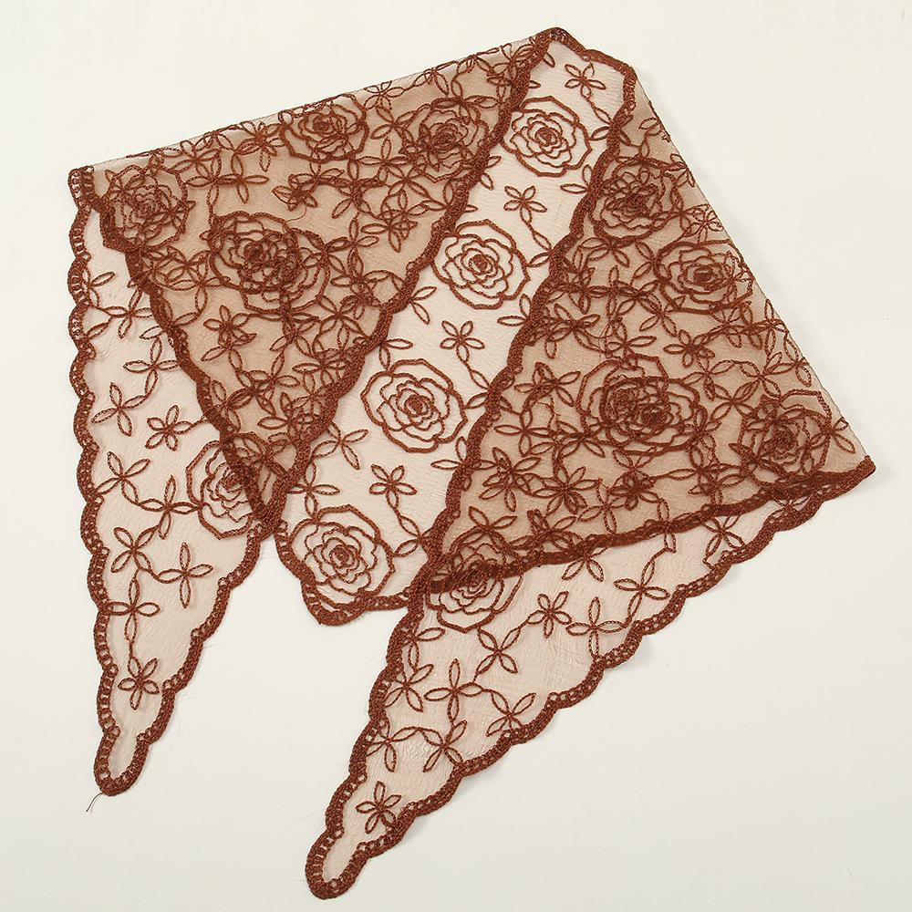 Embroidery Lace Floral Triangular Scarf Veil Woman Muslim Prayer Headscarf Elegant Headcloth Spanish Shawl 130*45Cm