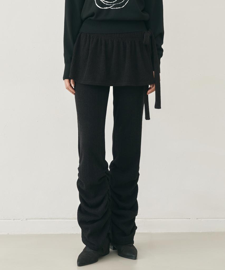 Nigaennikol Shirring Layered Skirt Pants_Black