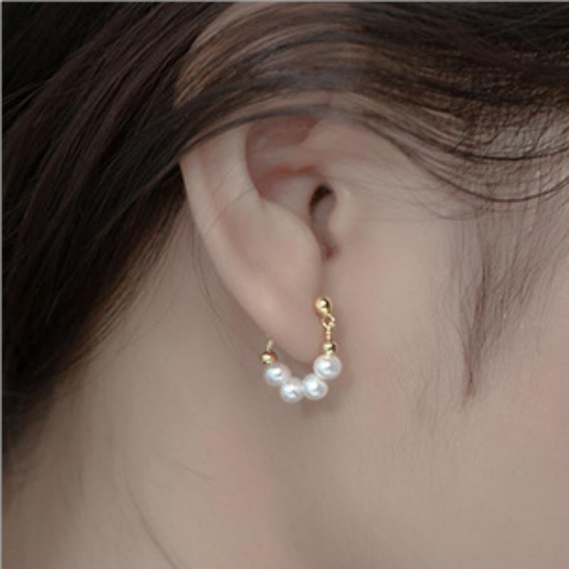 Cut 5-6mm Natural Freshwater White Pearl Bread Bead Ear Studs 925 Sterling Silver Earrings Fine For Women Girls Jewelry Gifts