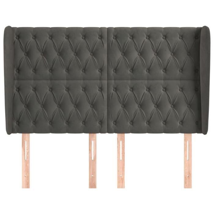 VidaXL Tête de lit avec oreilles Gris foncé 163x23x118-128 cm Velours3118347