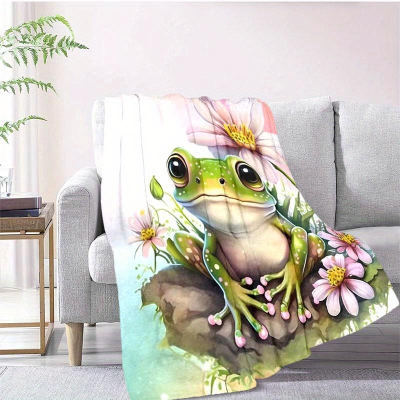 Frog Under Flowers Blanket Household Multipurpose Blanket Used For Chair Sofa Bed Soft And Warm Giving Friends And Relatives Birthday Graduation Gift