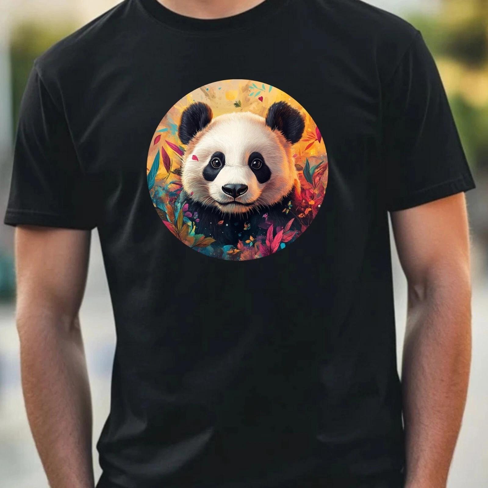Men s T-Shirt Panda Portrait Motif Cotton Size XS to 5XL XL