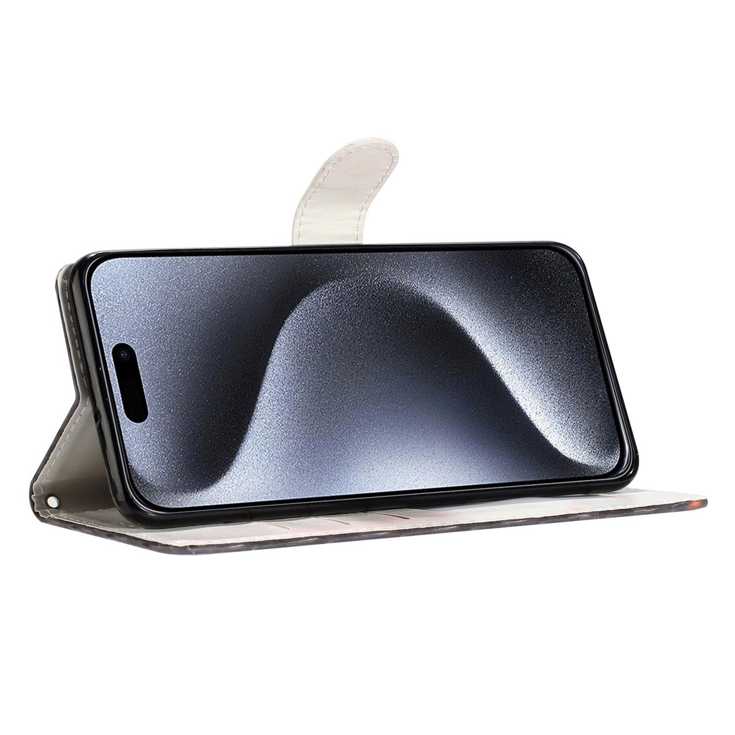 

For iPhone 16 Pro Case 3D Pattern Print Leather Wallet Flip Phone Cover Flowers