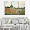 Three Piece Picture Canvas Print Field of Poppies Claude Monet