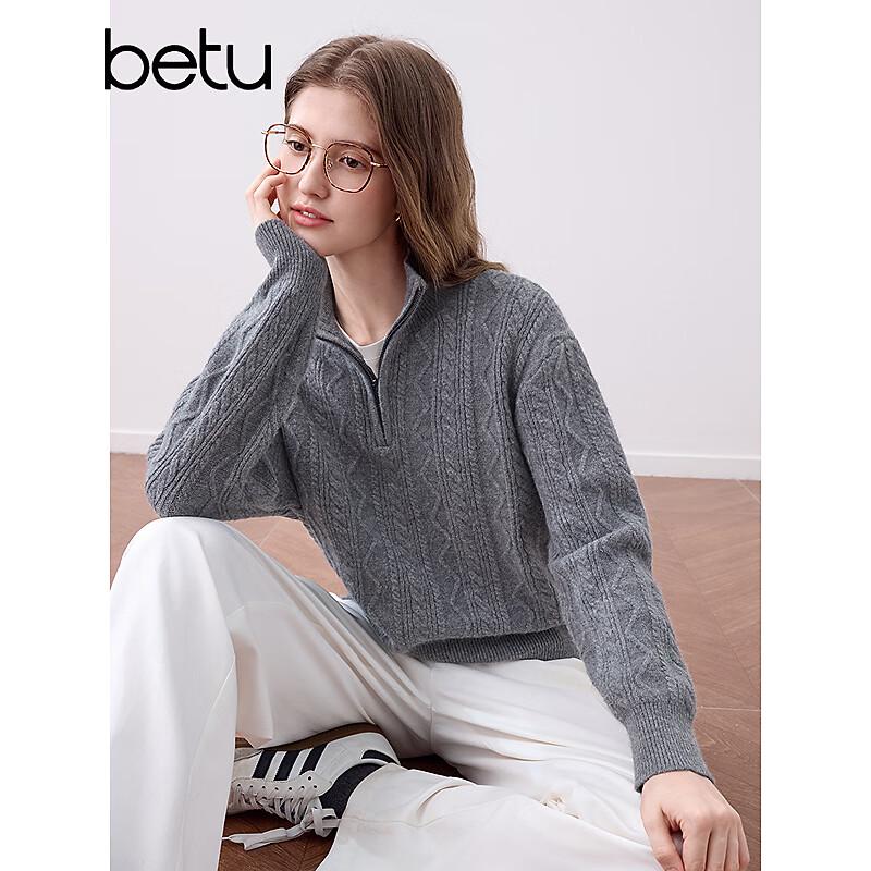 BETU Women's 2025 Autumn Half-Zip Jacquard Knit Sweater