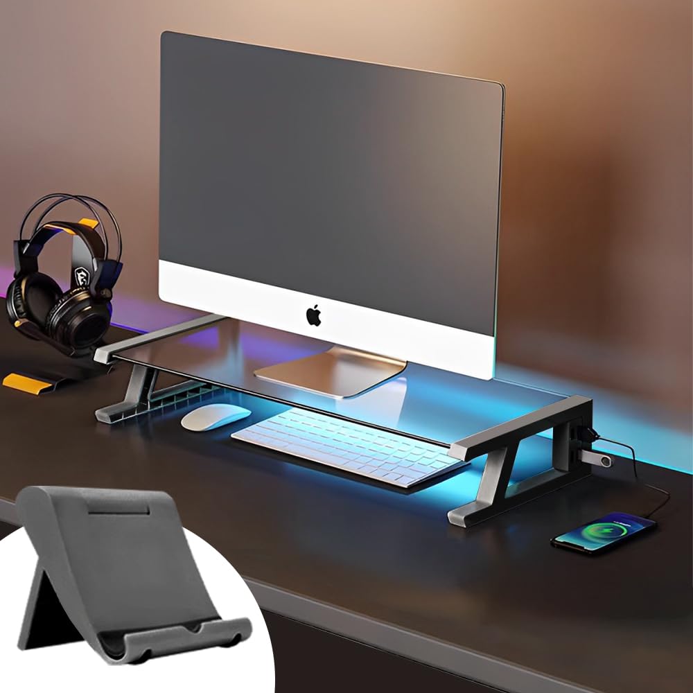 

Настольная подставка для монитора со смартфоном, компьютером, закаленным USB-портом для передачи данных, столом для ноутбука, включает 2 USB-порта для монитора ПК, эргономичная, совместимая с подставкой для планшетов и, чёрный