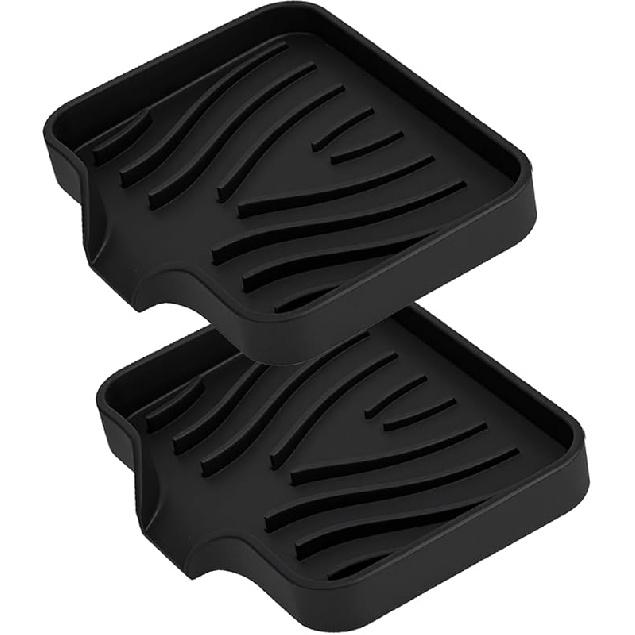 2 Pack Silicone Soap Dish with Drain, Self Draining Bar Soap Holder for Shower, Silicone Dish Soap Tray, Bathroom and Kitchen Sink Organizer, Grey