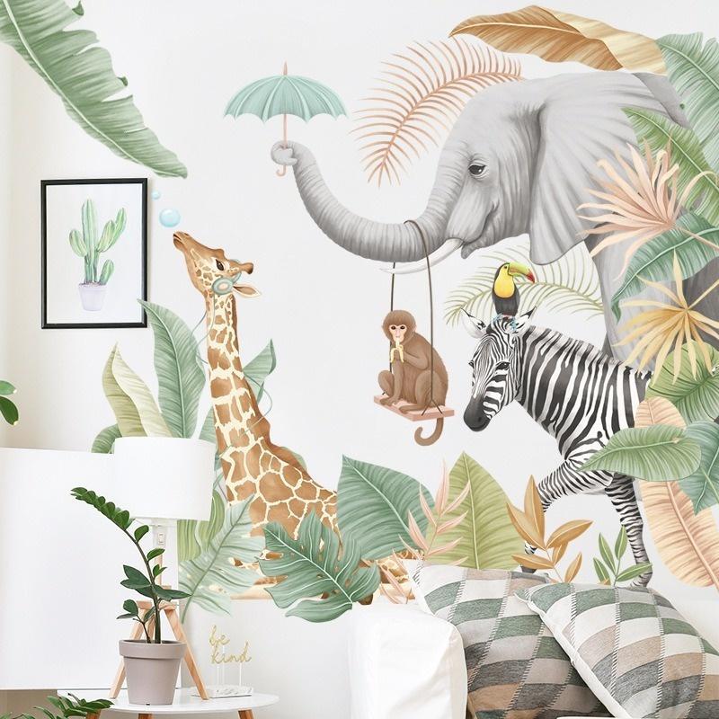 Large Tropical Animals Wall Stickers for Kids Room Living Room Bedroom Wall Decor Room Decor PVC Wall Decals for Home Decoration
