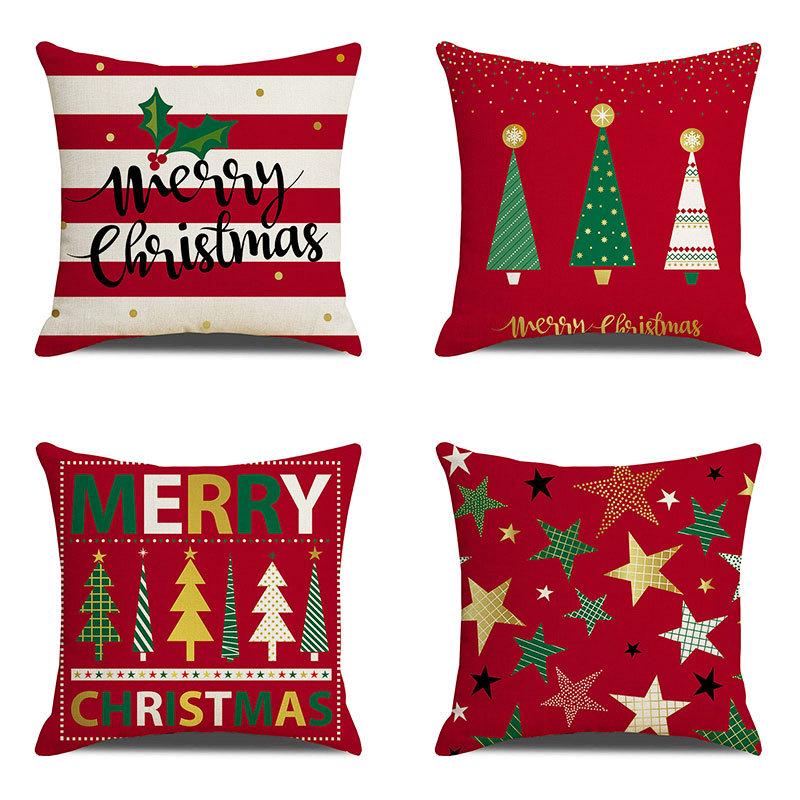 New Linen Christmas Pillowcase with Santa Claus and Reindeer Design