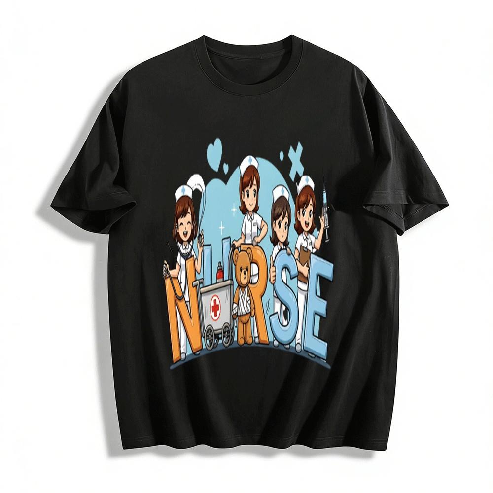 

Cute Nurse Themed Print Casual T-Shirt For Medical Staff Daily Wear Pure cotton T-shirt XXS