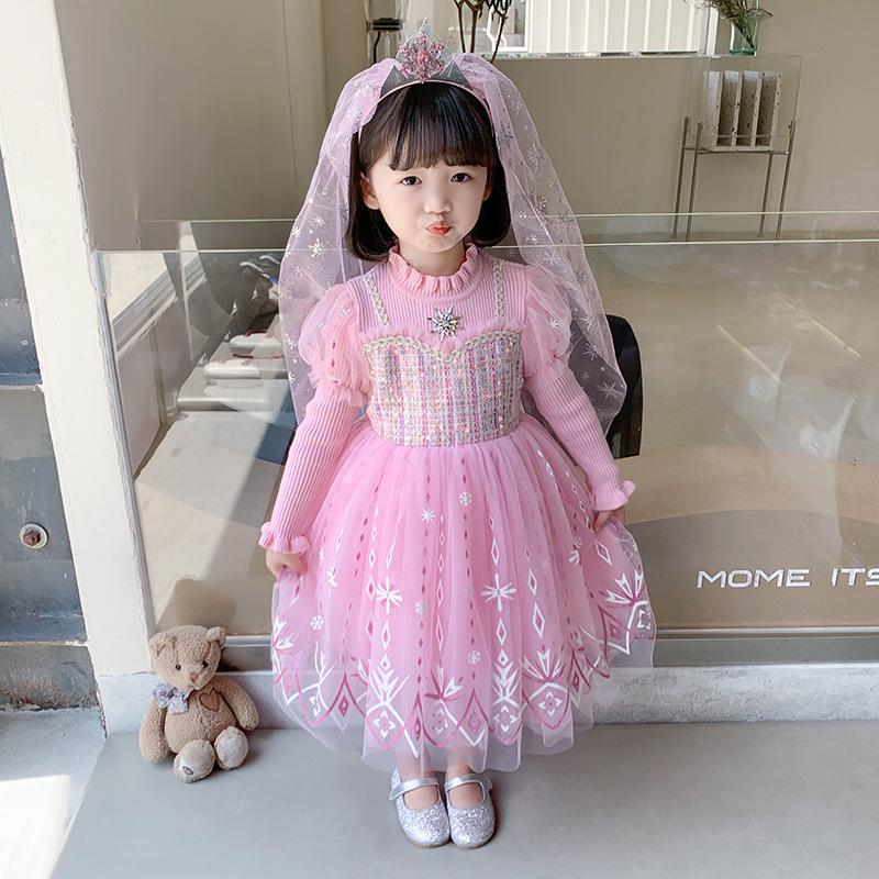 

Платье вязаное шерстяное принцессы Эльзы для девочек - Весна и Осень 2025 110 cm