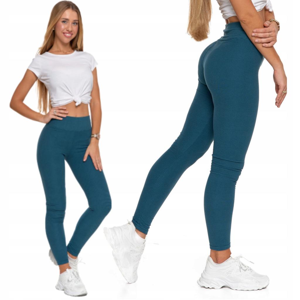 Women's Ribbed Leggings with High Waist, Fashionable, Sporty, MORAJ L/XL green