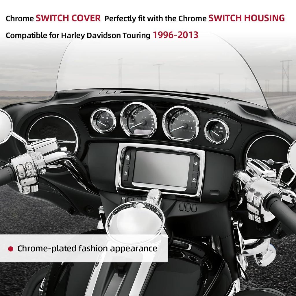 Chrome Switch Housings Caps Set Compatible with Harley Davidson Electra Glide Road King Tri Glide 1996-2013