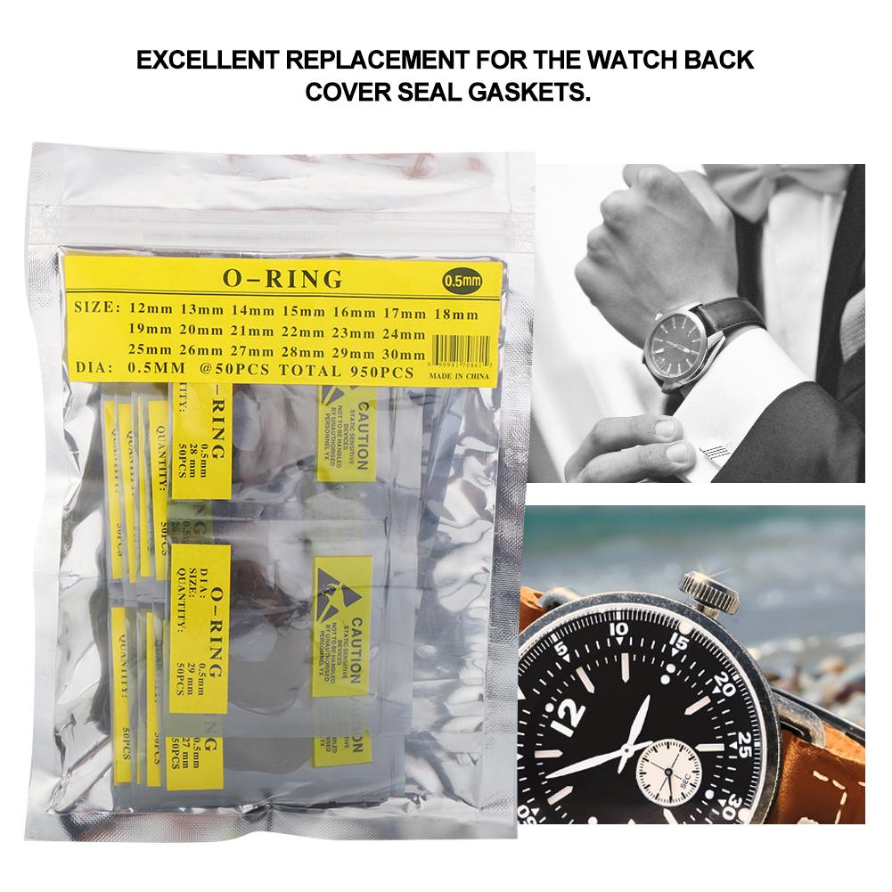 950Pcs O Ring Waterproof Rubber Seal Watch Back Cover Seal Gaskets Repairing Tool 0.5mm