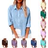 Autumn 2025 Women's Loose Fit Button-Up Cotton Linen Long Sleeve Top with Plain Color and Lapel