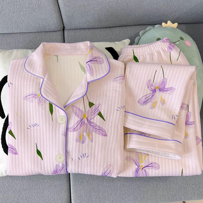Middle-aged mother's new pajamas for women's autumn and winter air cotton interlayer thickened warm loungewear set