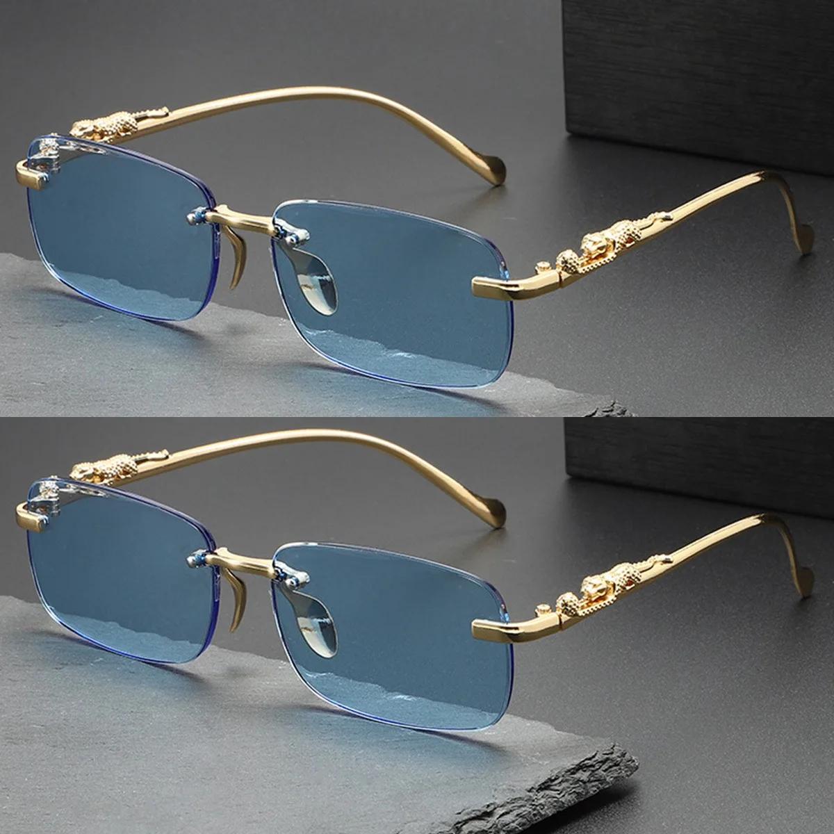 

2 пары безободковых очков для мужчин и женщин Классические модные очки высокого класса для женщин Безободковые трендовые очки