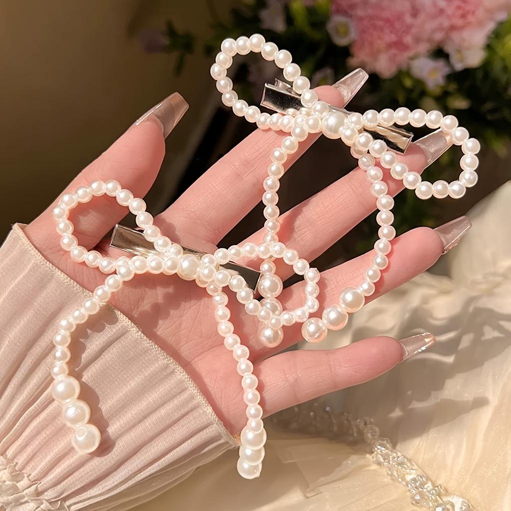 1/2 Pc. Beige Bow with Imitation Pearl Hairpin | Cute, Casual | Perfect for Everyday and Holiday Gift Accessories.