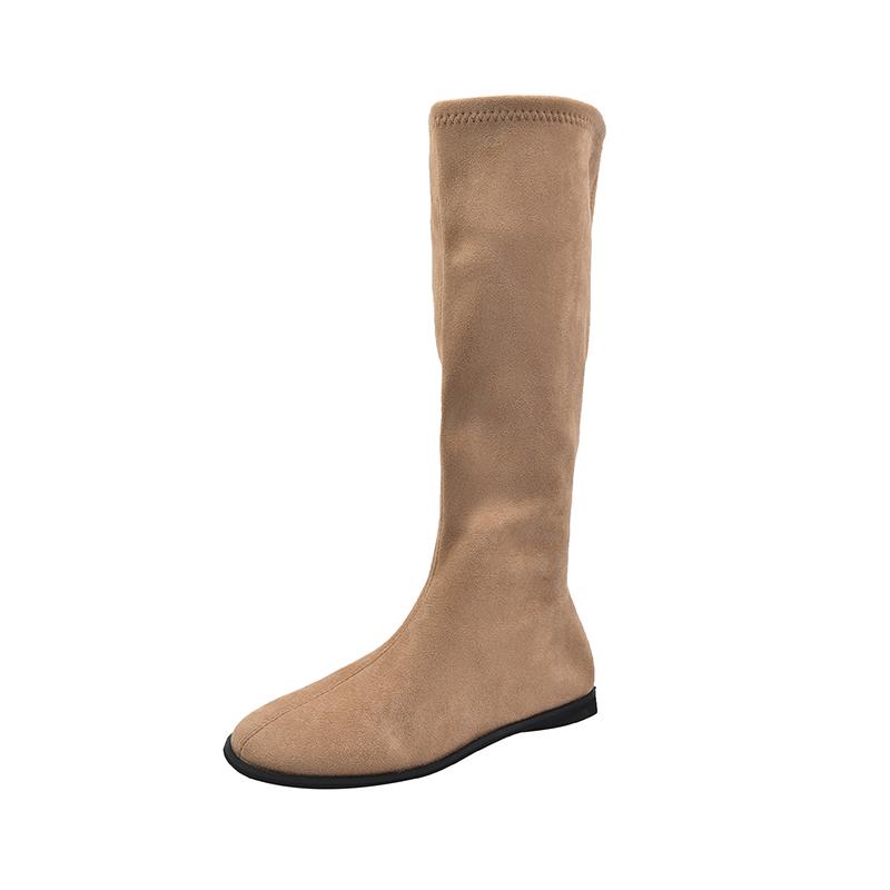 Beautiful Tube Thin Rad But Flat Single Boots Knight Boots Versatile Korean Version Tall Boots Female White Round Head Thin Long
