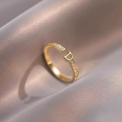 Anel em forma de D de prata esterlina S925 feminino leve luxo alto sentido anel de dedo indicador comutável temperamento anel de nicho selvagem